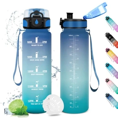 Afbeelding van 1 liter waterfles met filter motiverende tijdweergave, herbruikbare lekvrije fles, kinderflessen, sport, sportschool, school, fitnessstudio, kantoor, yoga