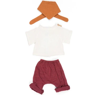 Afbeelding van Miniland poppenkledingset broek en shirt bordeaux wit 32 cm