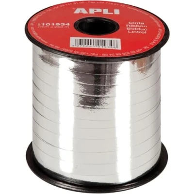Afbeelding van Apli sierlint 7 mm x 250 m, zilver inpaklint