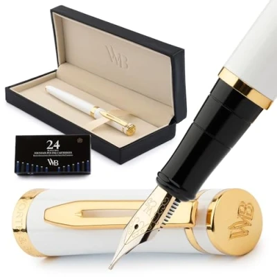 Afbeelding van Wordsworth &amp; Black Vulpenset, medium punt, inclusief 24 inktpatronen en inktvulconverter, geschenkdoos, voor kranten, kalligrafie, gladde schrijfpennen