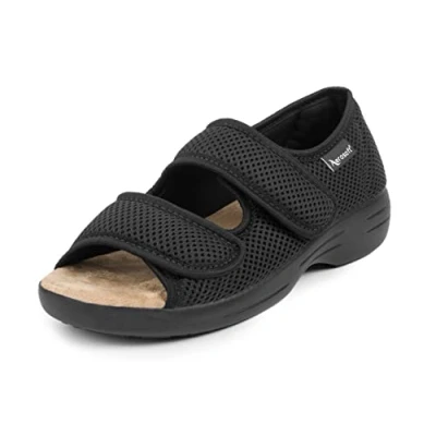 Afbeelding van Aerosoft Stretch 06 Revalidatiesandalen voor dames en heren, klittenbandsluiting, breedte G H, antislip, zwart.