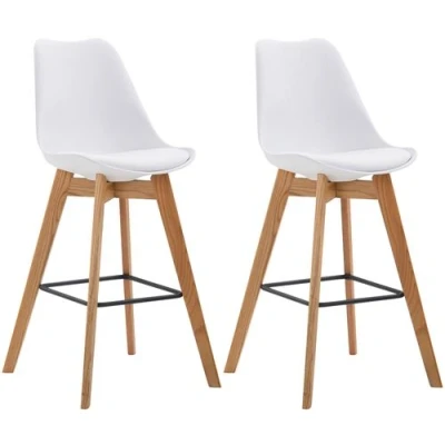 Image de CLP Lot de 2 tabourets bar Metz avec assise en plastique , Nature/Blanc