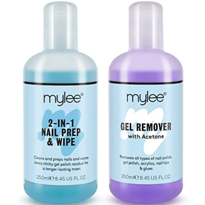 Image de Mylee Prep + Wipe nettoyant pour vernis à ongles gel et acétone de manucure UV/LED 2 x 250 ml