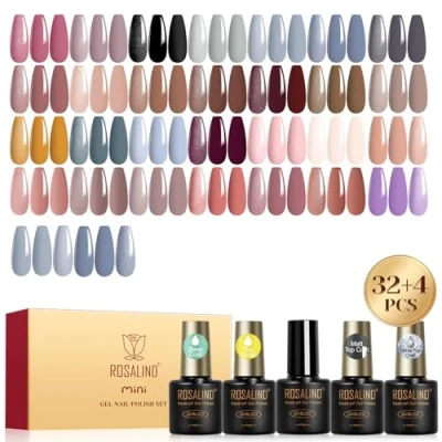 Afbeelding van ROSALIND semi permanente nagellak, 36 stuks, nude, bruin, rood, paars, groen, blauw, grijs, kleuren, permanent, mini uv /led, nail art, manicure, herfst, winter