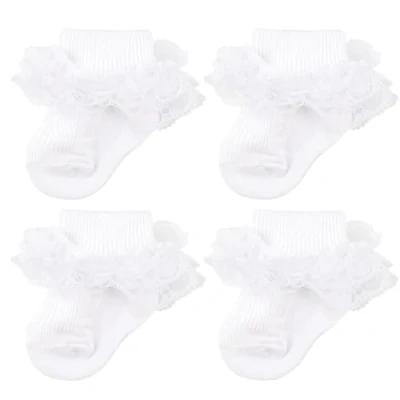 Afbeelding van DRESHOW kanten striksokken voor baby&#039;s, geklede sokken van kant, pasgeborenen en meisjes, 4 paar set 31