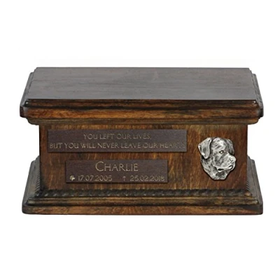 Afbeelding van Persoonlijke houten urn hond voor Rottweiler as met gravure, klein formaat