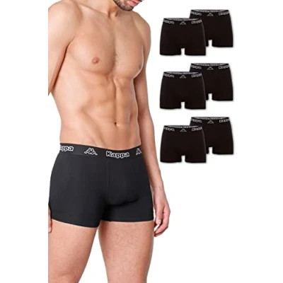 Afbeelding van Kappa VINESTA Set van 6 smalle boxershorts voor heren, retrostijl, katoen, scheurvast en ademend, sportondergoed of vrijetijdskleding, Zwart met gekleurde riem