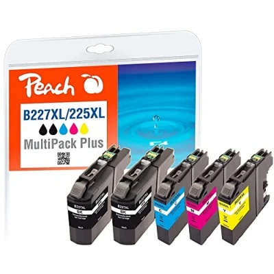 Afbeelding van Peach Multi Pack Plus 5 zwart, geel, cyaan, magenta compatibel inktcartridge (alternatief voor: Brother LC 225XLC, 225XLM, 225XLY, 227XLBK) voor DCP J4120DW, MFC J4420DW, J4620DW, J4625DW, J57