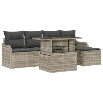Afbeelding van vidaXL 6 delige Tuin Sofa Set met Kussens Lichtgrijs Poly Rattan