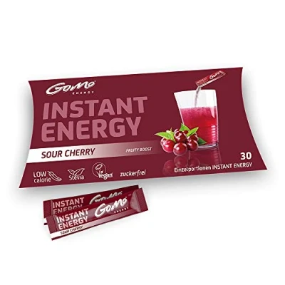 Image de GoMo ENERGY® Boisson énergétique fruitée sans sucre Pour le corps et l&#039;esprit Stimuler la concentration, vigilance motivation Poudre hypocalorique végane SOUR CHERRY 30 portions