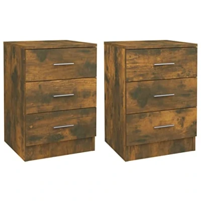 Afbeelding van Nachtkastjes 2 st 38x35x56 cm bewerkt hout gerookt eikenkleurig