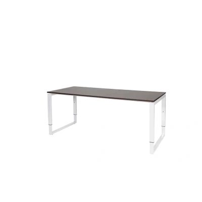 Afbeelding van Domino Plus bureau, hoogte instelbaar (62 85cm) met 180x80cm &#039;zwevend&#039; logan eiken 25mm blad en wit (RAL9010) O poot frame
