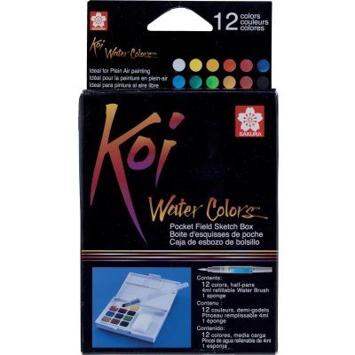 Afbeelding van Sakura Koi Water Colors Pocket Field Sketch Box 12 halve napjes