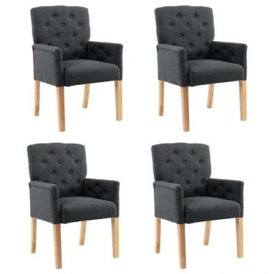 Afbeelding van vidaXL Eetkamerstoelen 4 st met armleuningen stof grijs