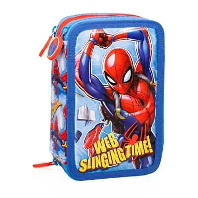 Afbeelding van L&#039;ERBAVOGLIO Origineel etui met 3 ritssluiting en 44 delen, Spiderman (lichtblauw/rood), Pennenhouder voor kinderen