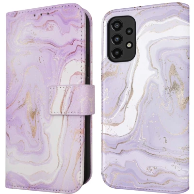 Afbeelding van iMoshion Hoesje Geschikt voor Samsung Galaxy A33 Met Pasjeshouder Design Bookcase smartphone Paars / Purple Marble