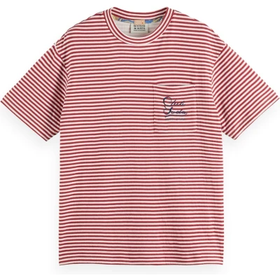 Afbeelding van Scotch &amp; Soda Relaxed FIT Pocket Tshirt print, Heren, Maat: XL, Roadside red