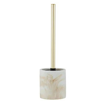 Afbeelding van WENKO WC garnituur Odos, hoogwaardige borstelhouder van stevig polyhars in marmerlook, inclusief toiletborstel, Ø 7,5 x 37 cm, wit/goud