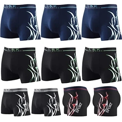 Afbeelding van L&amp;K 1102, boxershorts voor heren, retroshorts met leuk patroon, katoen, 10 stuks, 1105 stuks per verpakking., M