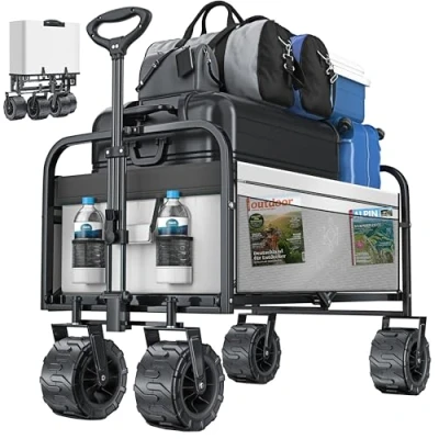 Afbeelding van KESSER® Opvouwbare transportwagen met brede banden van kunststof en 2 netvakken voor de tuin, grijs