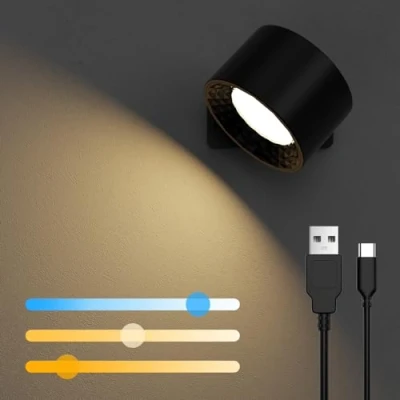 Afbeelding van iFalarila wandlamp voor slaapkamer, met oplaadbare batterij, 3 kleuren en helderheidsniveaus, led wandlamp, 360 graden draaibaar, binnenwandlamp