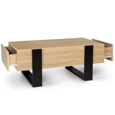 Image de Table basse PHOENIX avec tiroirs 100 CM bois et noir