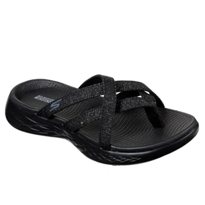 Afbeelding van Skechers On the go 600 Damessandalen met open teen, Zwart grijs textiel