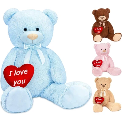 Afbeelding van BRUBAKER XXL Teddybeer 100 cm met een Hartje I love you Zacht Speelgoed Knuffel Lichtblauw