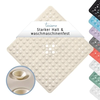 Afbeelding van Toniamo douchemat, antislip, 53 x cm, vierkante antislipmat, antibacterieel en machinewasbaar, BPA vrij, zand