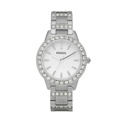 Afbeelding van Fossil Jesse Dameshorloge, drie wijzers kwartsuurwerk met roestvrijstalen armband, Zilverkleurig en glitter, Armband