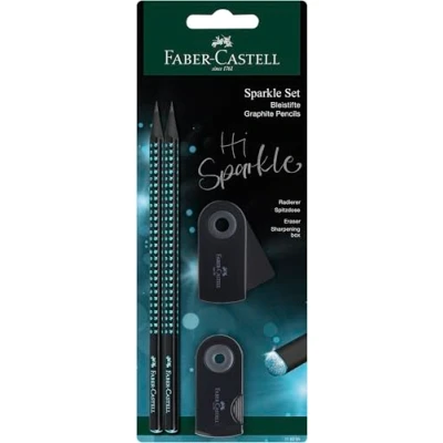 Afbeelding van FABER CASTELL 118295 Sparkle Midnight Ocean schrijfset met 2 potloden, 1 gum en puntenslijper