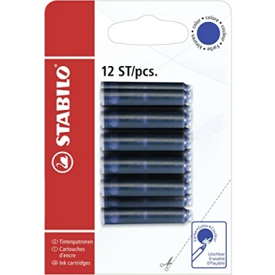 Image de Stabilo Lot de 12 cartouches d&#039;encre à remplir Bleu (effaçable)