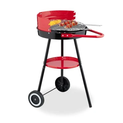 Afbeelding van barbecue op wielen Ø 40 cm hoogte verstelbaar rooster windvanger