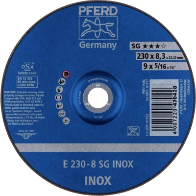 Afbeelding van PFERD 62223832 E 230 8 SG INOX Afbraamschijf gebogen Diameter mm Boordiameter 22.23 RVS 10 stuk(s)