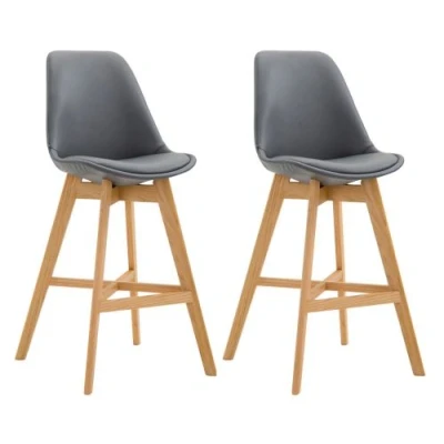 Image de CLP Lot de 2 tabourets bar Cannes en similicuir , Gris/Nature