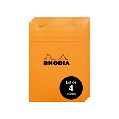 Afbeelding van Rhodia 16200AMZC set met 4 notitieblokken N16, aan de bovenkant geniet, DIN A5 (14,8 x 21 cm), 80 vellen microgeperforeerd, geruit, Clairefontaine papier wit g, cover oranje, stuks
