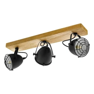 Afbeelding van EGLO Gatebeck wand/plafondlamp 3 lichts E14 hout/zwart