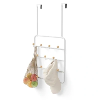 Image de Patère de porte 14 accroches en bois et métal blanc 60. 3x10. 8x36. 2cm estique