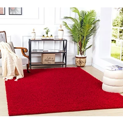 Afbeelding van SURYA Vloerkleed Woonkamer, Slaapkamer Zacht Hoogpolig Shaggy Tapijt LILLY Rood 200x290 cm