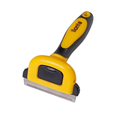 Image de lionto Brosse sous poil étroite avec poignée antidérapante et lame amovible, pour chiens chats, soin du pelage en douceur grâce aux dents arrondies, adaptée poils longs courts, inoxydable