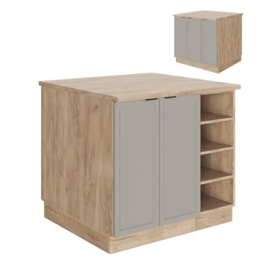 Afbeelding van Vicco Keukeneiland Fame Line, GrijsBeige/Krachtige eik goud, 90 cm zonder werkblad