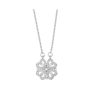 Afbeelding van FFWTPY Hartketting voor dames, klavertje vier hanger, liefde, sieraden, verguld, roestvrij staal, ketting Valentijnsdag, Kerstmis, verjaardag, cadeau, Zink, Zirkonia