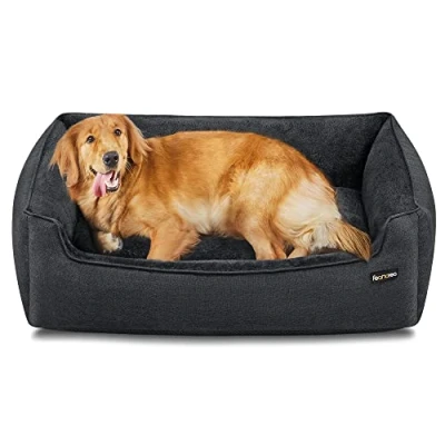 Afbeelding van FEANDREA Hondenbed, bank, van linnen stof, antislip bodem, afneembare en wasbare hoes, maat XL voor grote honden, 110 x 75 27 cm, donkergrijs PGW012G01
