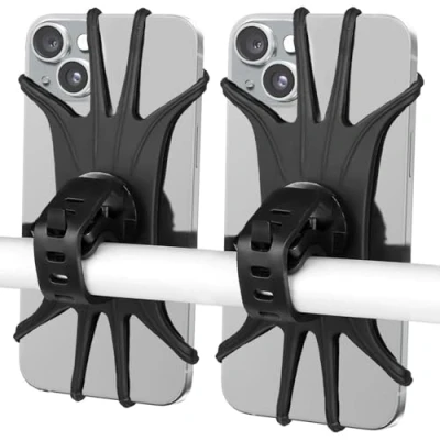 Afbeelding van VOVIGGOL 2 stuks universele telefoonhouder voor motorfiets, 360 graden draaibaar, siliconen, compatibel met iPhone 12 11 Pro, Samsung