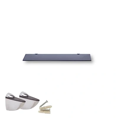 Afbeelding van Euro Tische glazen wandplank, zwart glas, rek voor de badkamer, doucherek met 6 mm ESG veiligheidsglas en metalen houders, verschillende maten (40 cm)