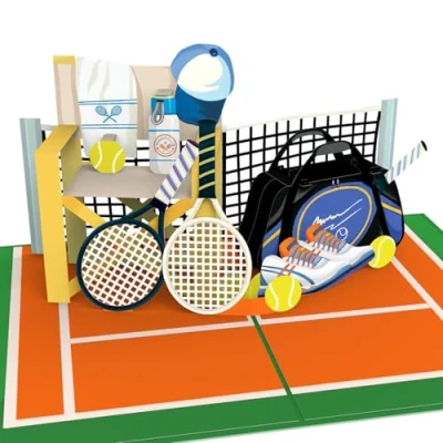 Afbeelding van papercrush® Carte pop up de tennis d&#039;anniversaire 3D amusante avec motif pour joueurs (hommes, femmes, garçons et filles) Idée cadeau entraîneur