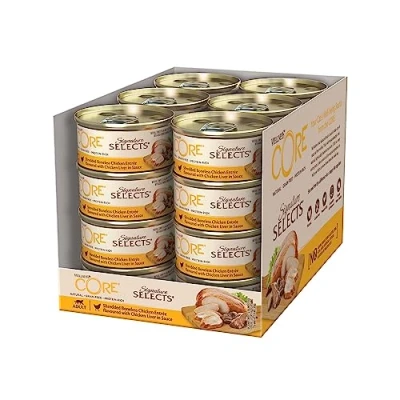 Afbeelding van 24x Wellness Core Kattenvoer Signature Selects Shredded Kip Kippenlever 79 gr