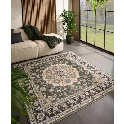 Afbeelding van Buitenkleed Vierkant Vintage Valenca Nova Donkergroen 160x160 Cm