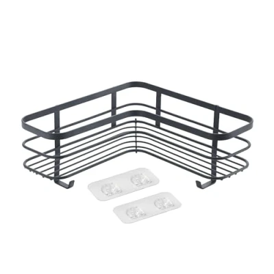 Afbeelding van Metaltex Doucherek Badkamerrek voor in een hoek Ophangen zonder boren incl. bevestigingsmateriaal 25x25x13 cm 5 jaar garantie matzwart haakjes