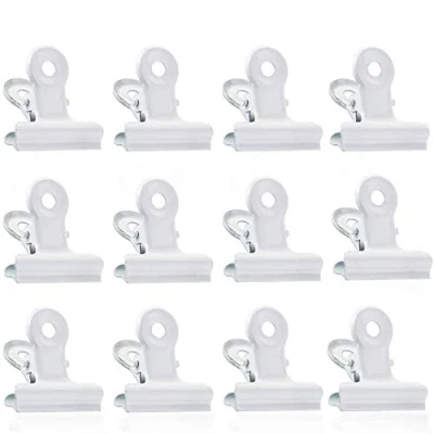 Afbeelding van Kleine Bulldog Clips, 50 stuks metalen klemmen, 22 mm papieren bindclips, witte paperclips, multifunctioneel, voor foto&#039;s, kantoor en keuken thuis (wit)